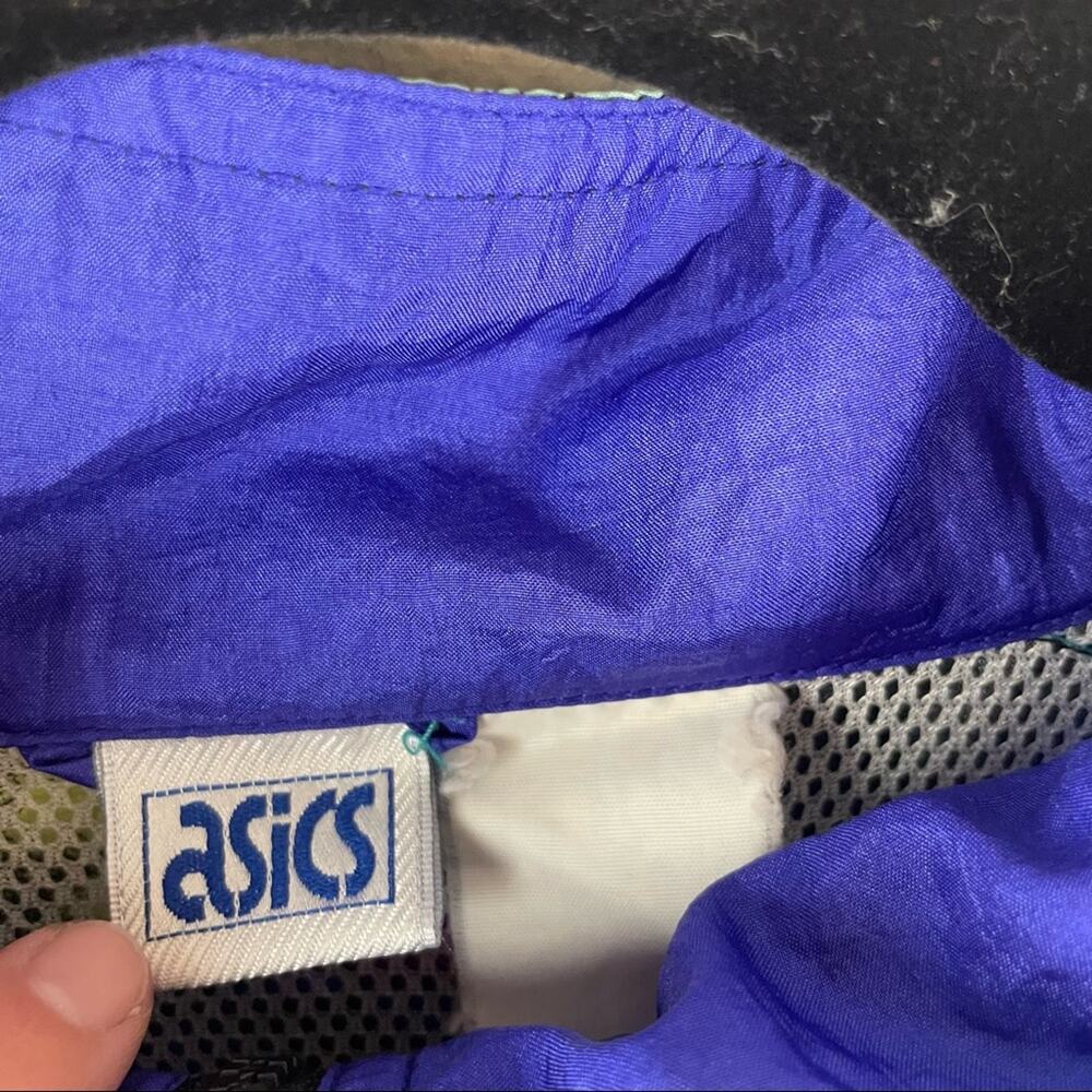 Vintage ASICS Blue Tiger Print Oversized Windbreaker Jacket Womenโs Size XL - Picture 5 of 9